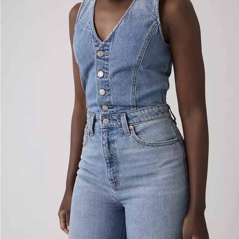 High-Waist Light Wash Denim Wide Leg Jumpsuit by Levi’s
